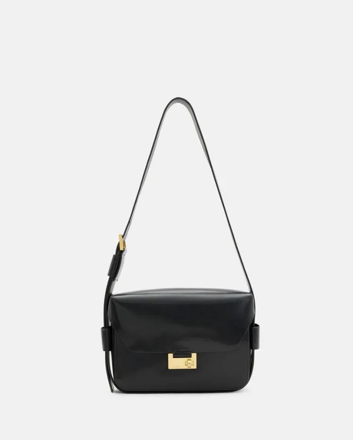 Etienne Leather Shoulder Bag Black Women AllSaints Handbags and Wallets