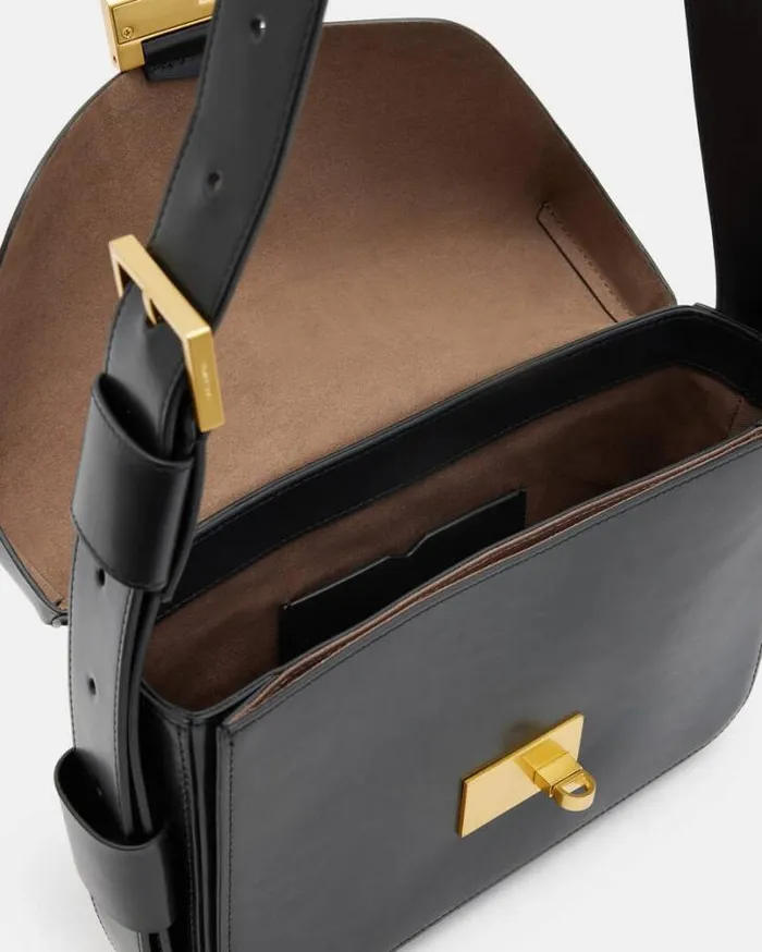 Etienne Leather Shoulder Bag Black Women AllSaints Handbags and Wallets