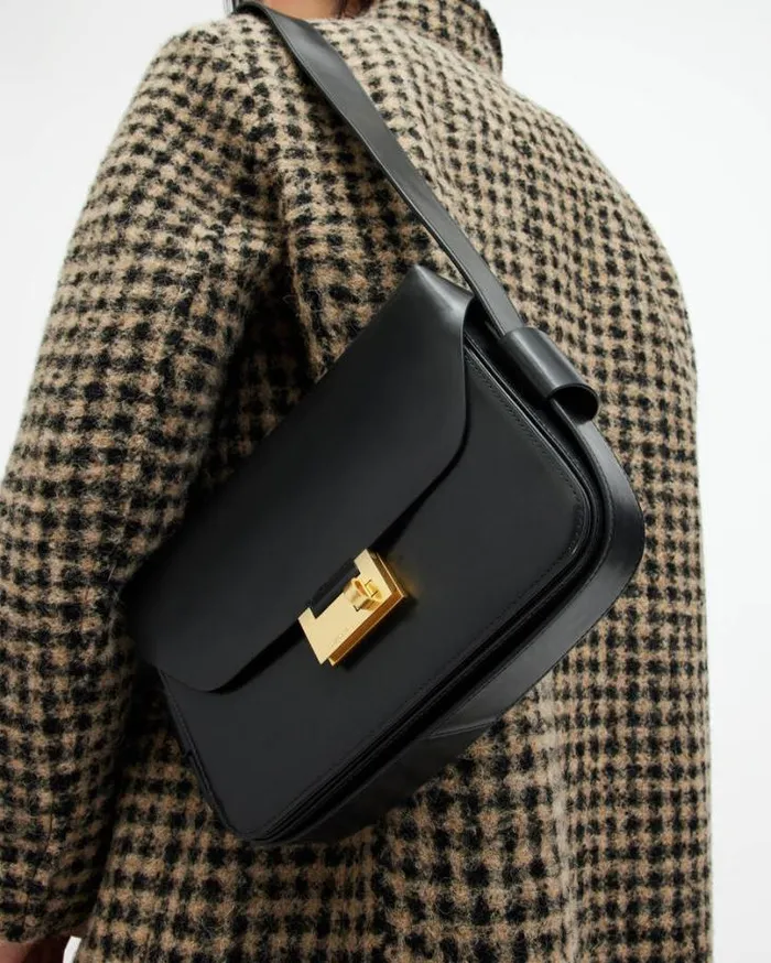 Etienne Leather Shoulder Bag Black Women AllSaints Handbags and Wallets