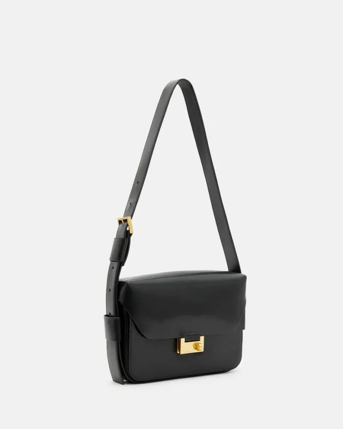 Etienne Leather Shoulder Bag Black Women AllSaints Handbags and Wallets