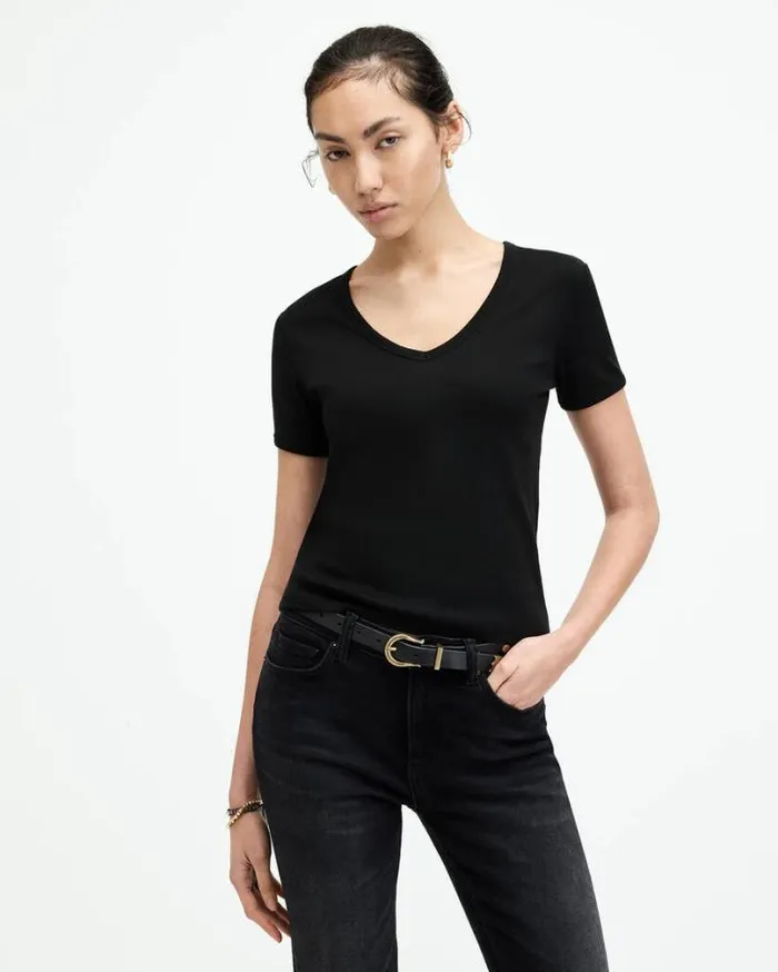 Evie VNeck Short Sleeve TShirt Black Women AllSaints Tops and Shirts