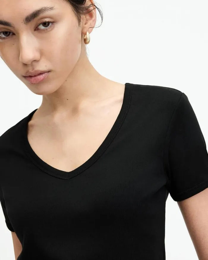 Evie VNeck Short Sleeve TShirt Black Women AllSaints Tops and Shirts