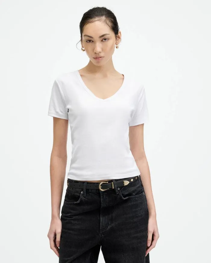 Evie VNeck Short Sleeve TShirt White Women AllSaints TShirts
