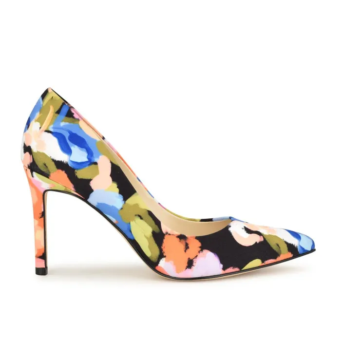 Ezra Pointy Toe Pumps Black Floral Women Nine West Pumps