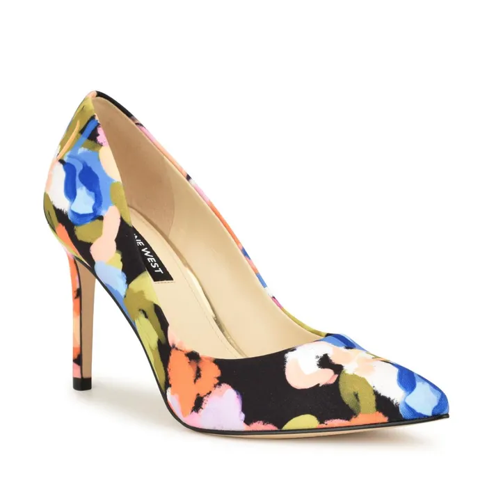 Ezra Pointy Toe Pumps Black Floral Women Nine West Pumps