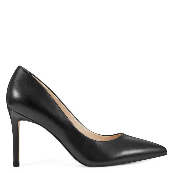 Ezra Pointy Toe Pumps Black Leather Women Nine West Pumps