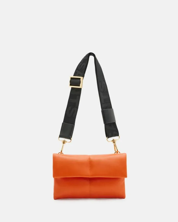 Ezra Quilted Leather Crossbody Bag Pyrole Orange Women AllSaints Handbags and Wallets