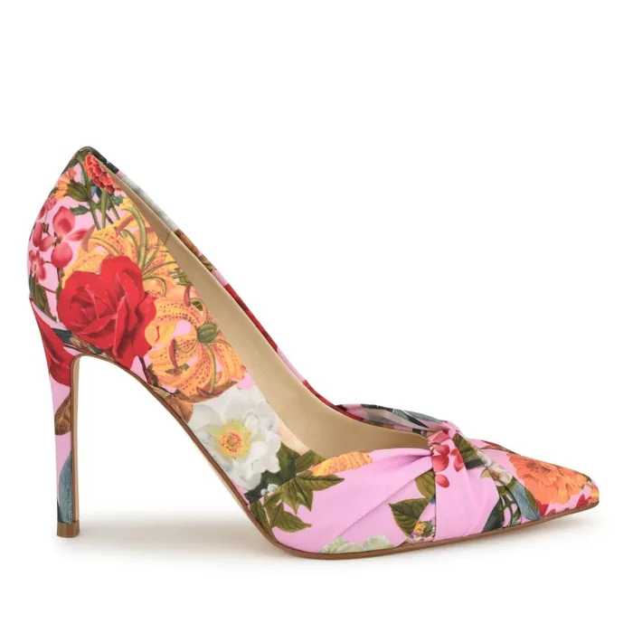 Faiza Knotted Pointy Toe Pumps Pink Floral Women Nine West Pumps