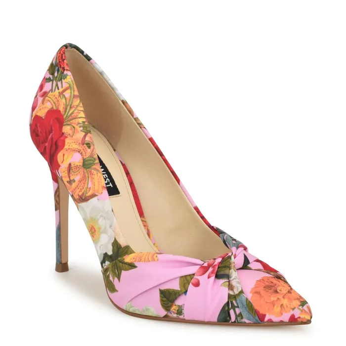 Faiza Knotted Pointy Toe Pumps Pink Floral Women Nine West Pumps Faiza Knotted Pointy Toe Pumps Pink Floral Women Nine West Pumps