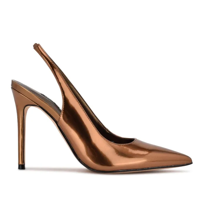 Feather Pointy Toe Slingback Pumps Bronze Women Nine West Slingbacks