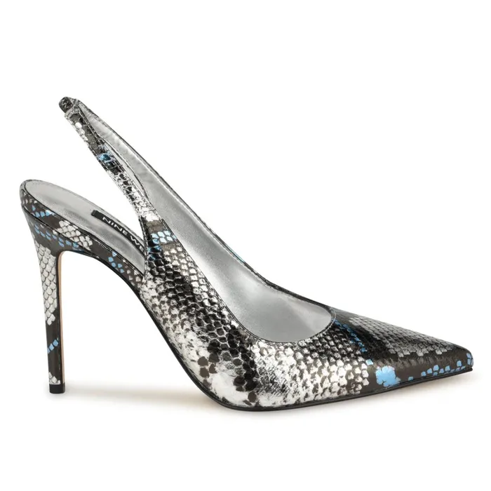 Feather Pointy Toe Slingback Pumps Silverblue Snake Women Nine West Slingbacks
