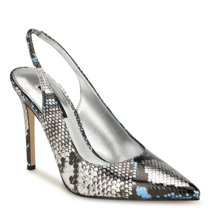 Feather Pointy Toe Slingback Pumps Silverblue Snake Women Nine West Slingbacks Feather Pointy Toe Slingback Pumps Silverblue Snake Women Nine West Slingbacks