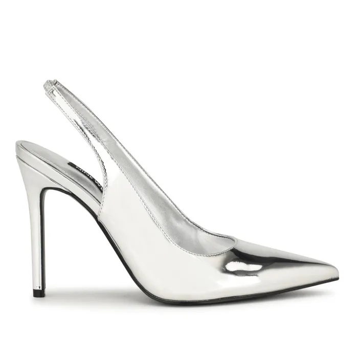 Feather Pointy Toe Slingback Pumps Silver Women Nine West Slingbacks