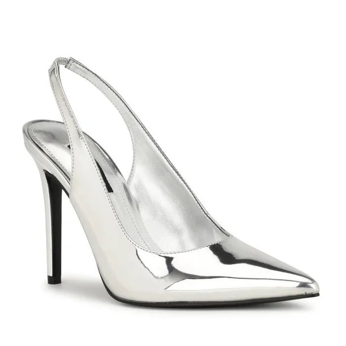 Feather Pointy Toe Slingback Pumps Silver Women Nine West Slingbacks Feather Pointy Toe Slingback Pumps Silver Women Nine West Slingbacks