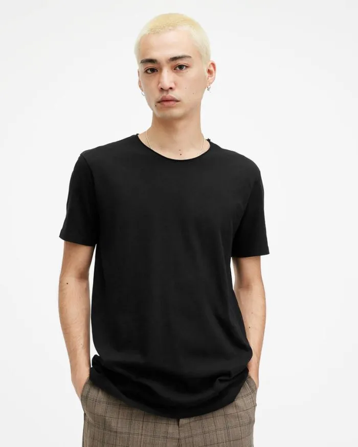 Figure Crew Neck Raw Edge TShirt Jet Black Men AllSaints TShirts