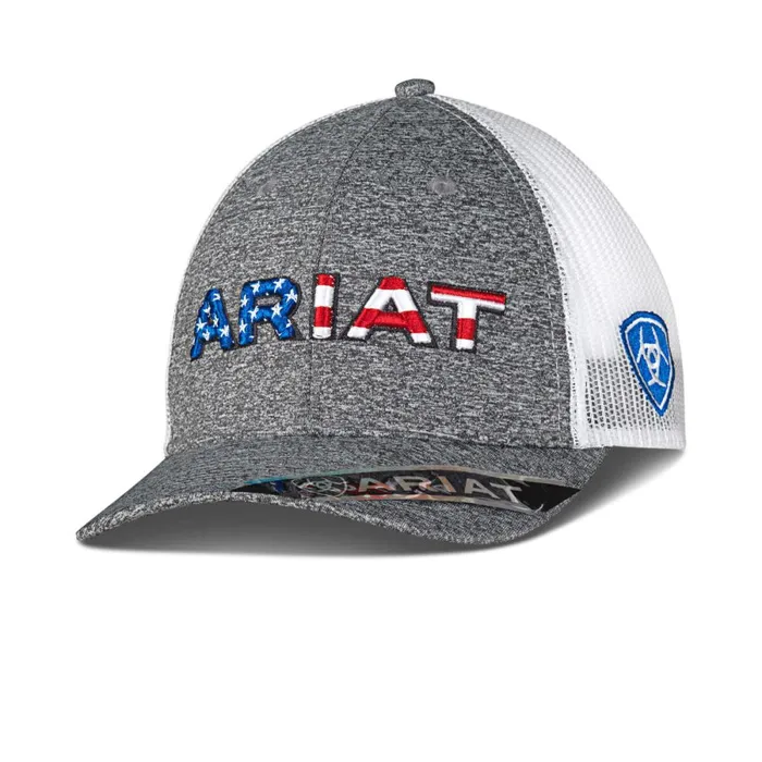 Flag Logo Mesh Snap Back Cap Grey Men Ariat Hats and Caps