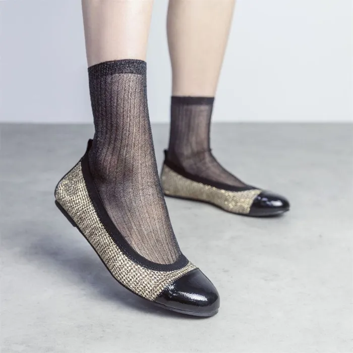 Flat And Ballerina Shoes Women Moda In Pelle Fliccy Gold Textile