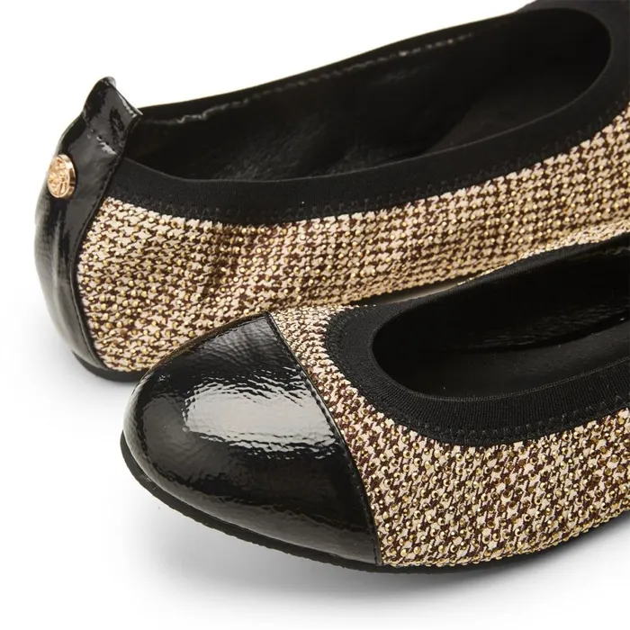 Flat And Ballerina Shoes Women Moda In Pelle Fliccy Gold Textile