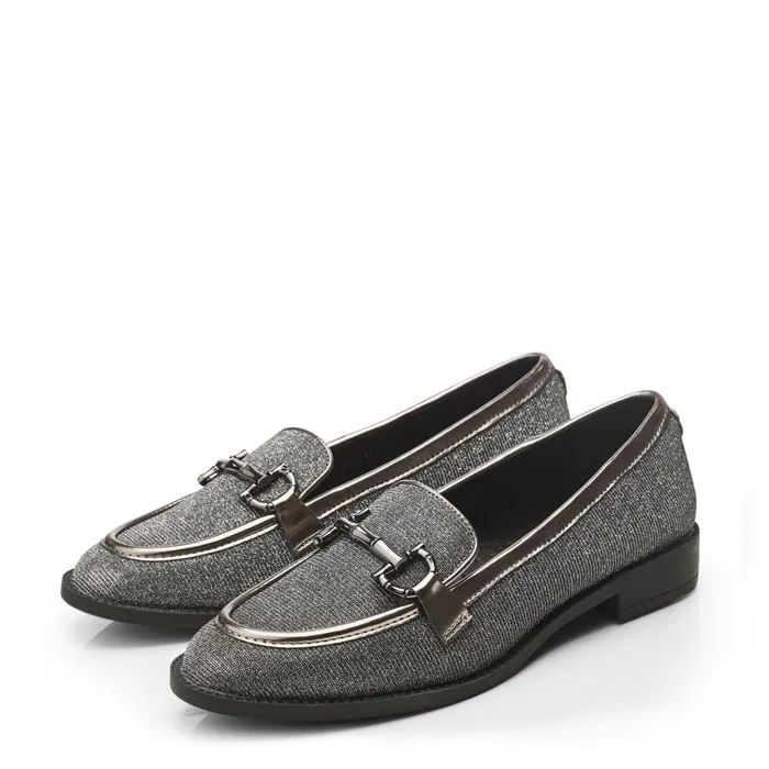 Flat And Ballerina Shoes Women Moda In Pelle Franzie Pewter Textile