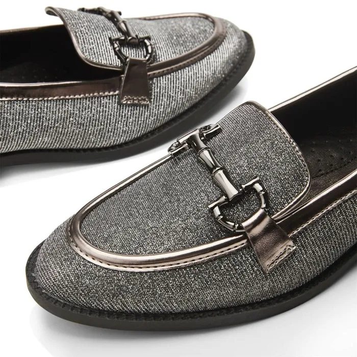 Flat And Ballerina Shoes Women Moda In Pelle Franzie Pewter Textile