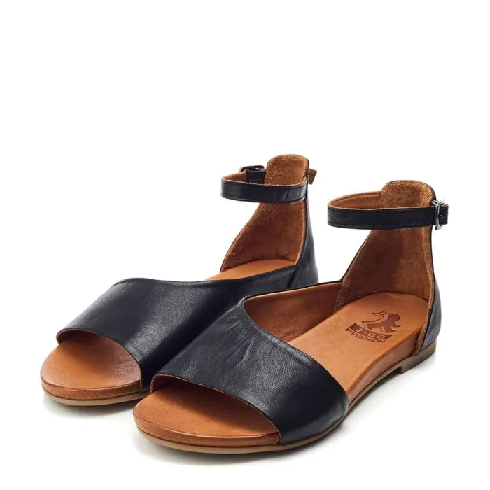 Flat Sandals Women Moda In Pelle Bsoleful BBasel Black Leather