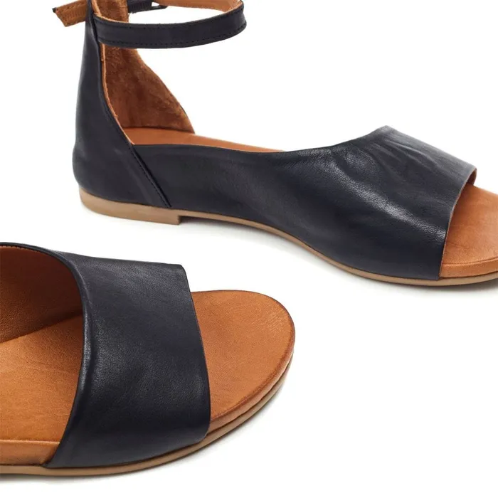 Flat Sandals Women Moda In Pelle Bsoleful BBasel Black Leather