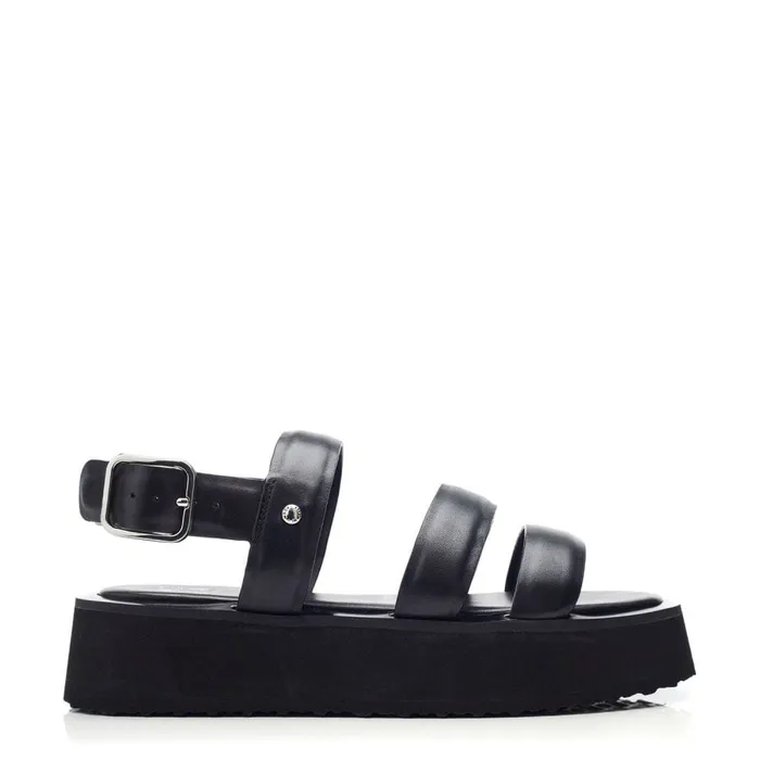 Flat Sandals Women Moda In Pelle Narla Black Leather