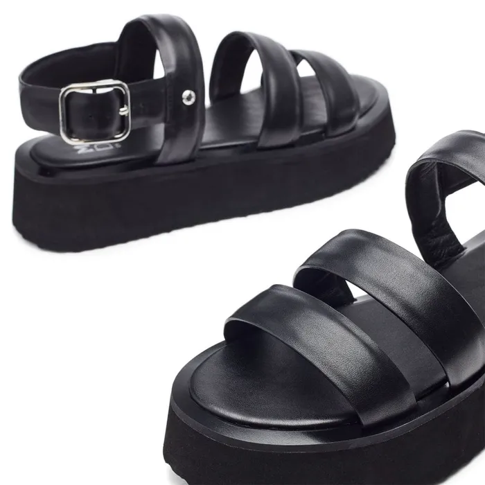 Flat Sandals Women Moda In Pelle Narla Black Leather