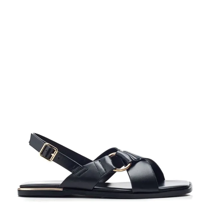 Flat Sandals Women Moda In Pelle Novva Black Porvair