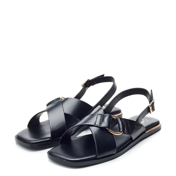 Flat Sandals Women Moda In Pelle Novva Black Porvair