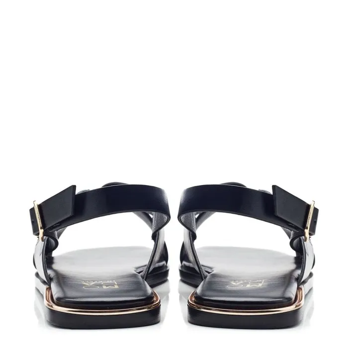 Flat Sandals Women Moda In Pelle Novva Black Porvair