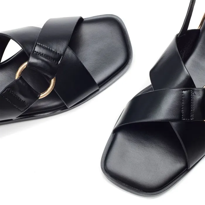 Flat Sandals Women Moda In Pelle Novva Black Porvair