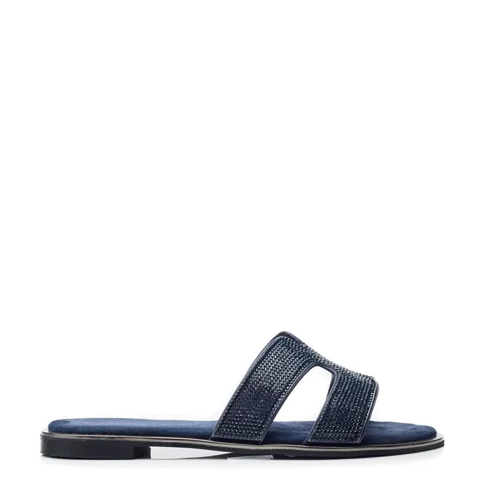 Flat Sandals Women Moda In Pelle Ormay Navy Textile