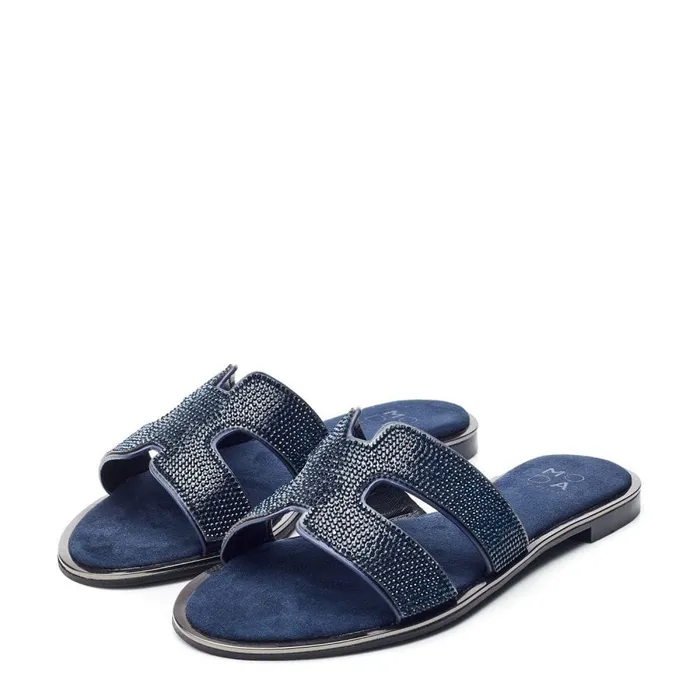 Flat Sandals Women Moda In Pelle Ormay Navy Textile