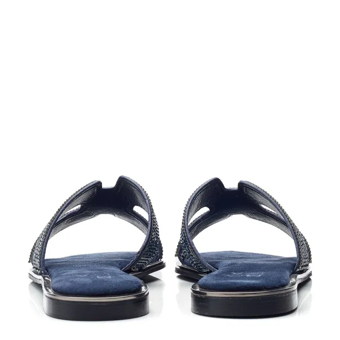 Flat Sandals Women Moda In Pelle Ormay Navy Textile