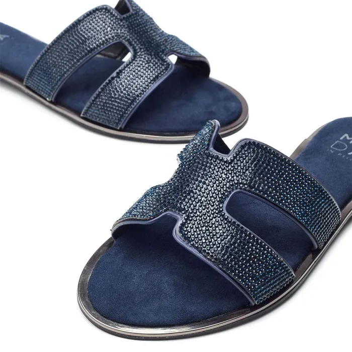 Flat Sandals Women Moda In Pelle Ormay Navy Textile
