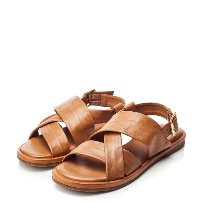 Flat Sandals Women Moda In Pelle Shoon Sh Garda Tan Leather