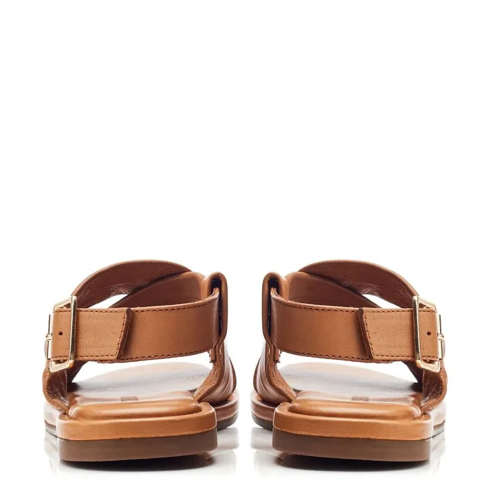 Flat Sandals Women Moda In Pelle Shoon Sh Garda Tan Leather