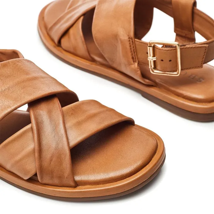Flat Sandals Women Moda In Pelle Shoon Sh Garda Tan Leather