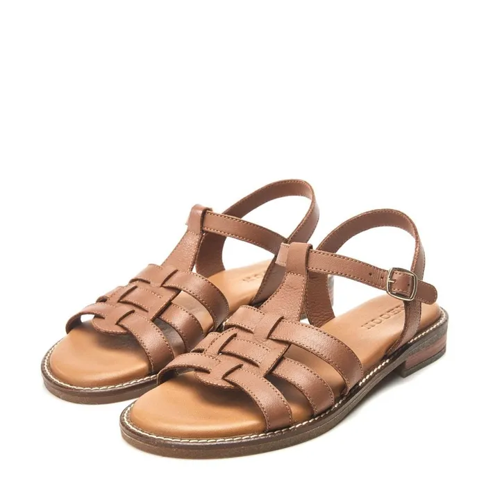 Flat Sandals Women Moda In Pelle Shoon Sh Saddle Tan Leather