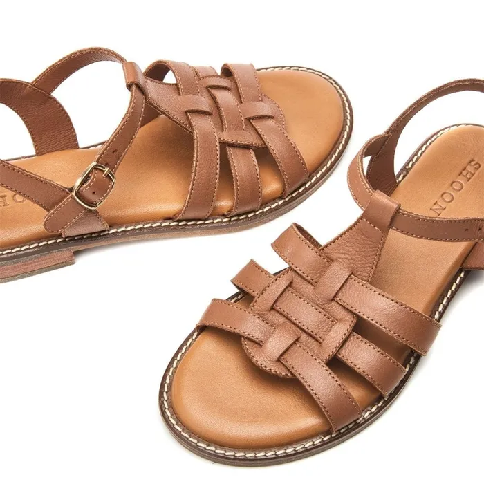 Flat Sandals Women Moda In Pelle Shoon Sh Saddle Tan Leather