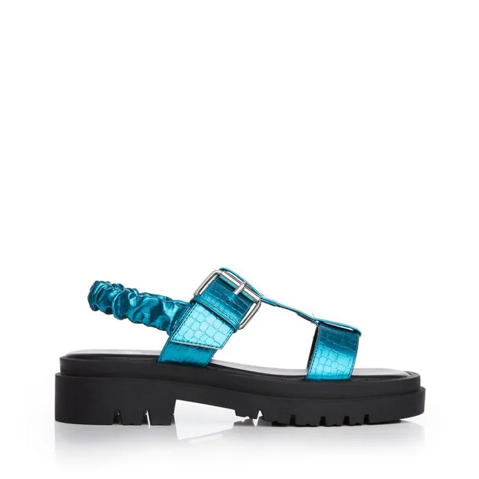 Flatform Sandals Women Moda In Pelle M By Moda Ofelia Aqua Blue Patent Mocc Croc