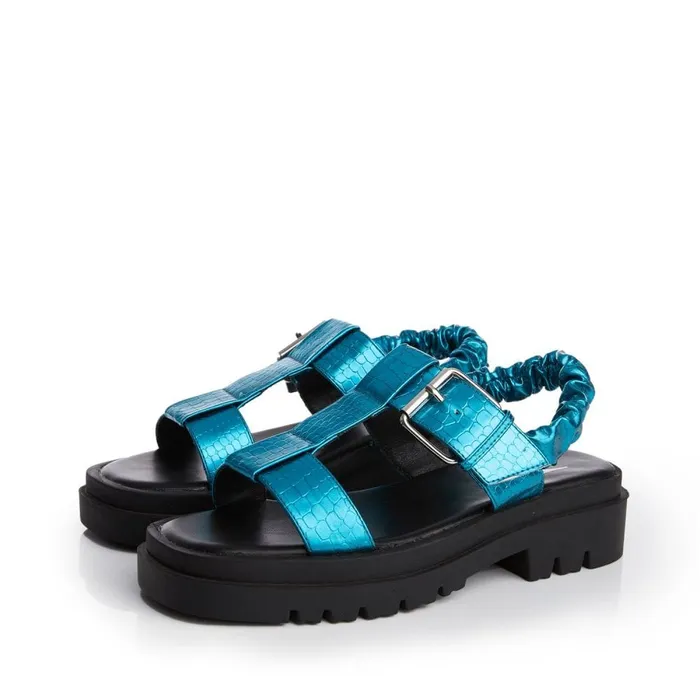 Flatform Sandals Women Moda In Pelle M By Moda Ofelia Aqua Blue Patent Mocc Croc
