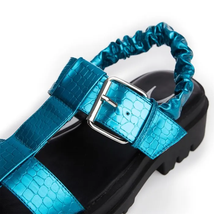 Flatform Sandals Women Moda In Pelle M By Moda Ofelia Aqua Blue Patent Mocc Croc