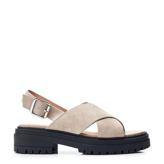 Flatform Sandals Women Moda In Pelle Marria Taupe Suede