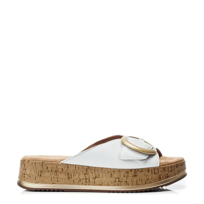 Flatform Sandals Women Moda In Pelle Niina White Leather