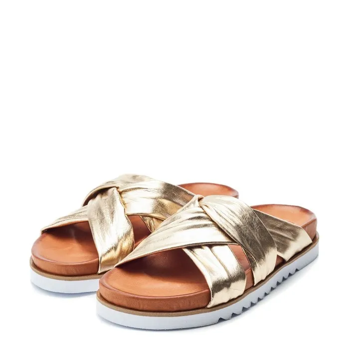 Flatform Sandals Women Moda In Pelle Norrina Gold Leather