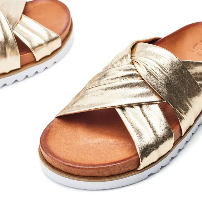 Flatform Sandals Women Moda In Pelle Norrina Gold Leather