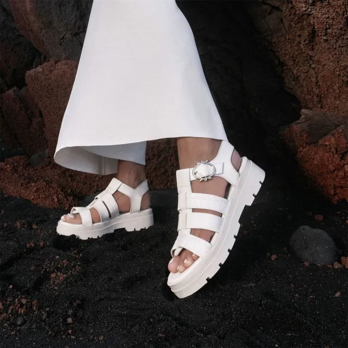 Flatform Sandals Women Moda In Pelle Obsidian Off White Leather