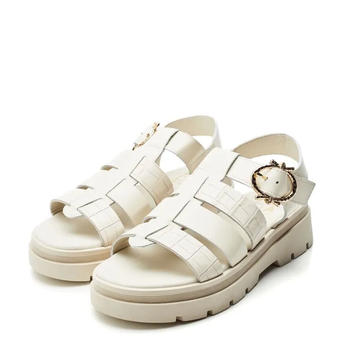 Flatform Sandals Women Moda In Pelle Obsidian Off White Leather